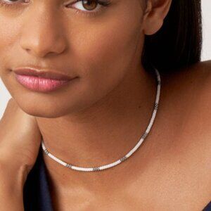 White Silver Station Ceramic Beaded Necklace 3mm from Lagos Sz 16